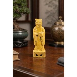 Antique Shou Lao Porcelain Figurine God of Longevity Yellow Glaze Vintage